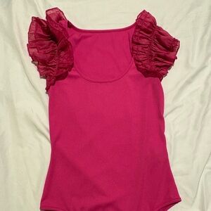SHEIN Magenta Ruffle Sleeve Bodysuit